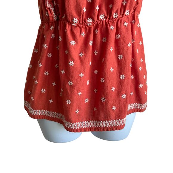 Y2K Old Navy Women Top M Orange Embroidered Flowers Smocked Back Boho Cottage - Picture 5 of 8